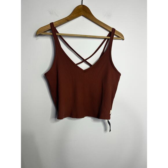 Vuori Womens Ribbed Crop Tank in Terracotta Size XL Strappy Activewear Like New - Picture 2 of 5
